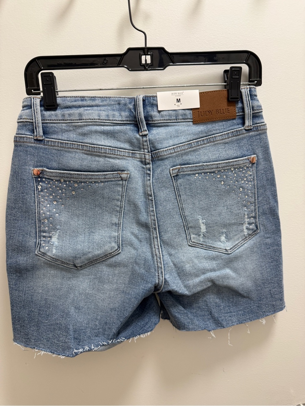 Judy Blue Light Wash Denim Shorts with Rhinestone Accents - Picture 2 of 3
